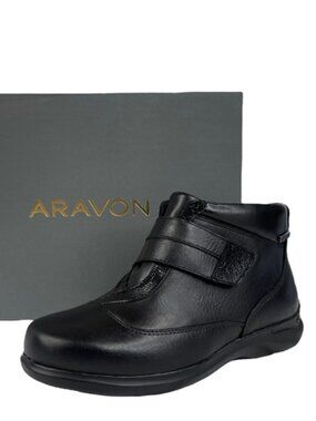 Aravon Florinda WIDE-width waterproof Thinsulate black leather ankle boots US10